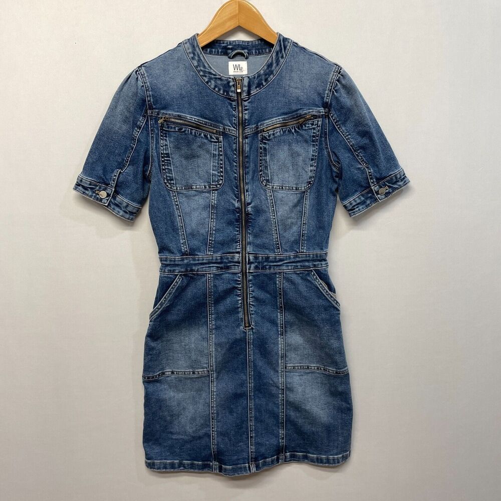 WL Wash Lab Women Shot Sleeve Jean Denim Mini Dress Size Small Blue M261 -28